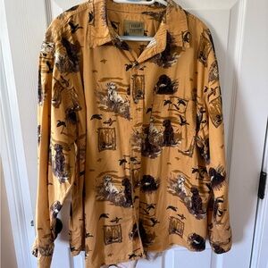 Vintage Outdoor Life Tan Golden Retriever duck hunting Print Button-Up Shirt